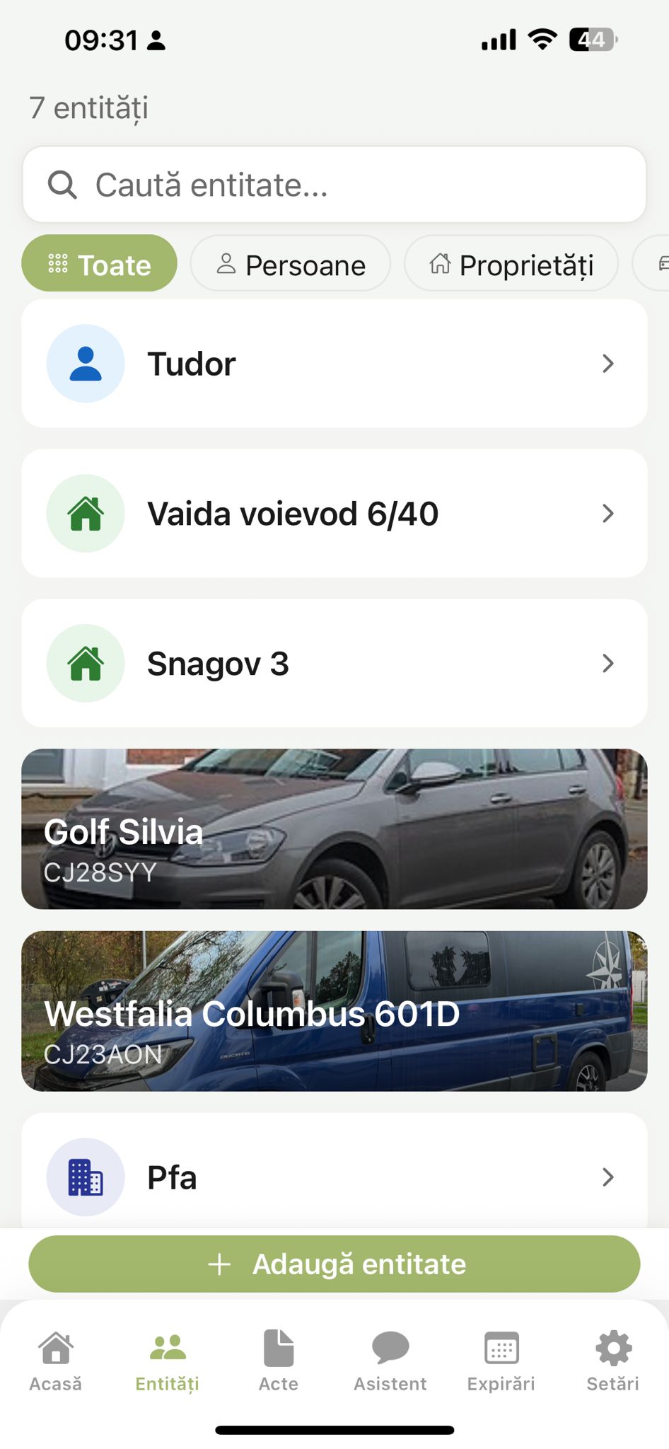 Lista entităților