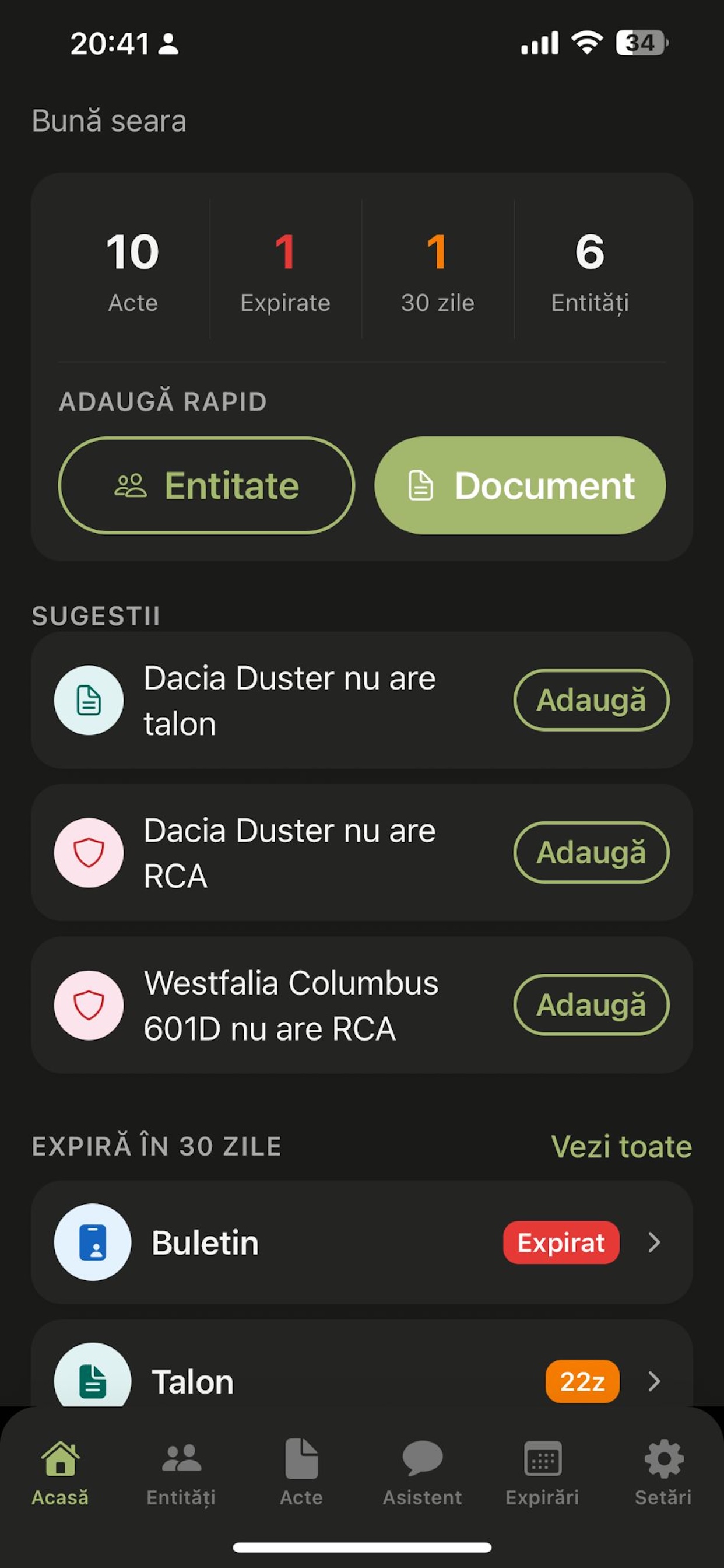Home dashboard Dosar